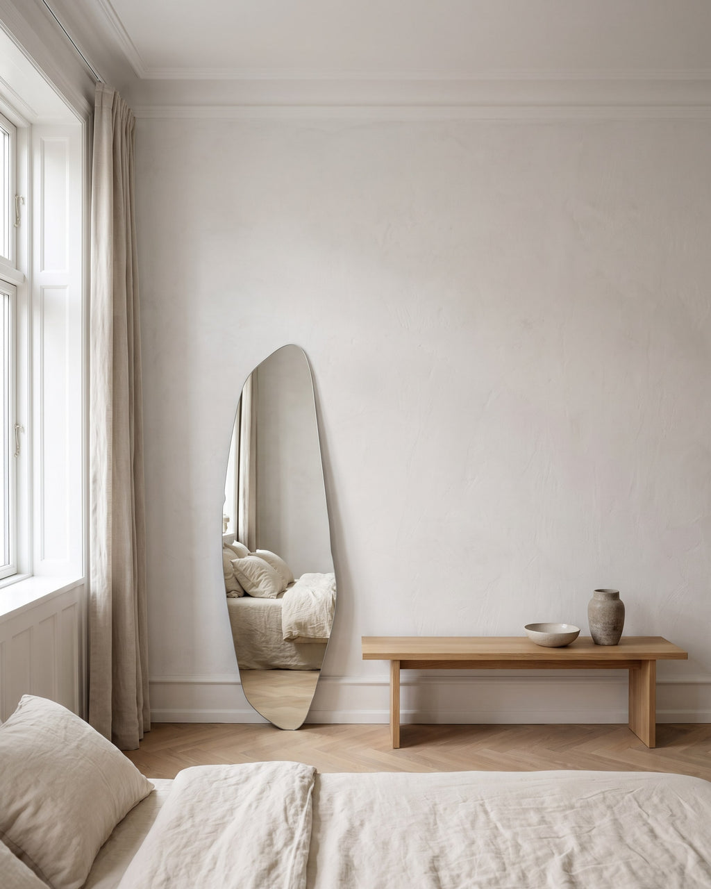 Aria Mirror | 140 × 35 cm in a bright Scandinavian interior