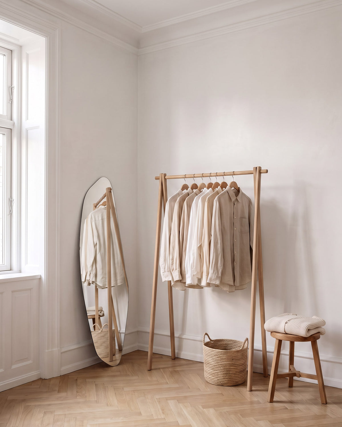 Aria Mirror | 140 × 35 cm in a bright Scandinavian interior