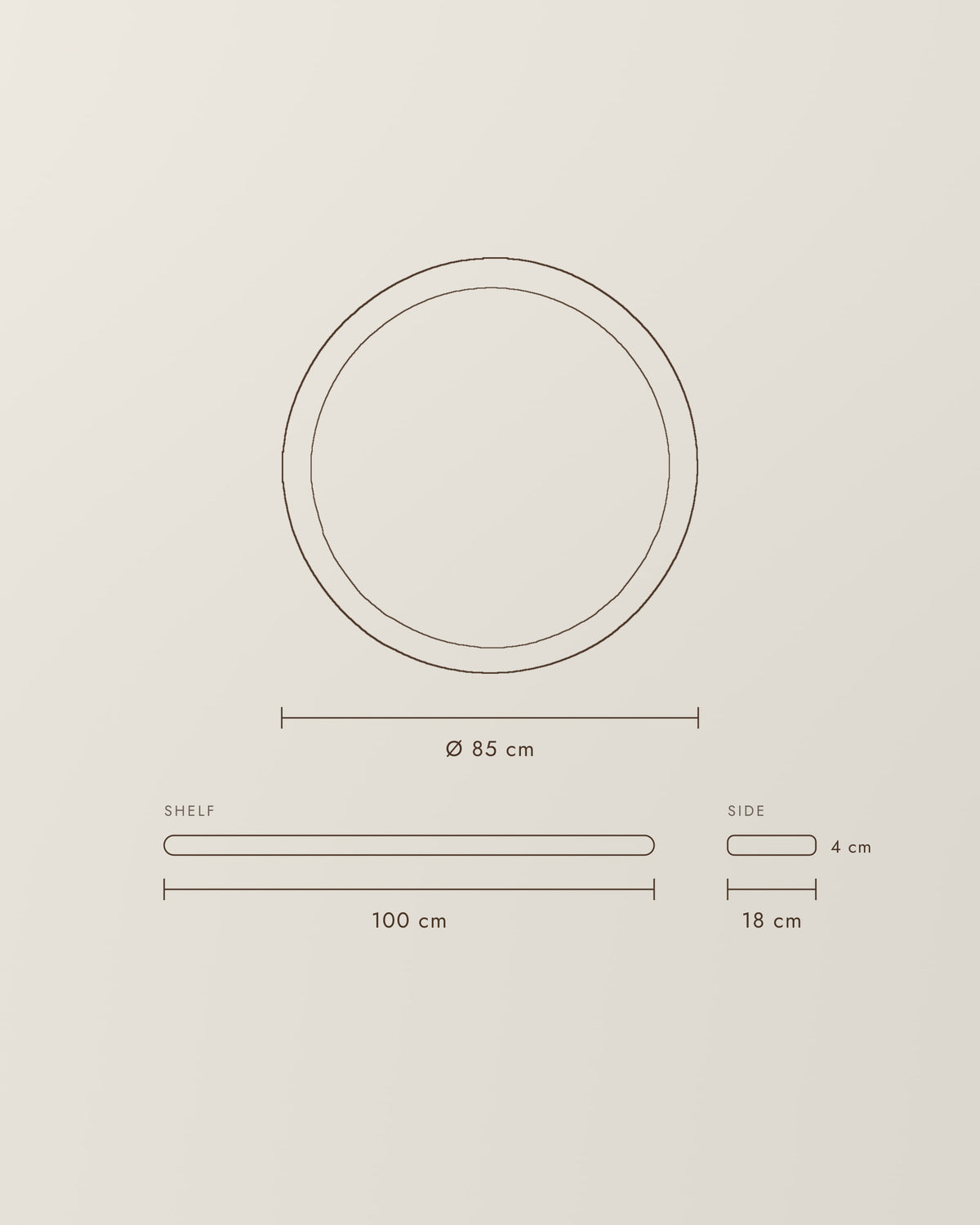 Mira Mirror with Shelf | Ø 85 cm – dimension drawing
